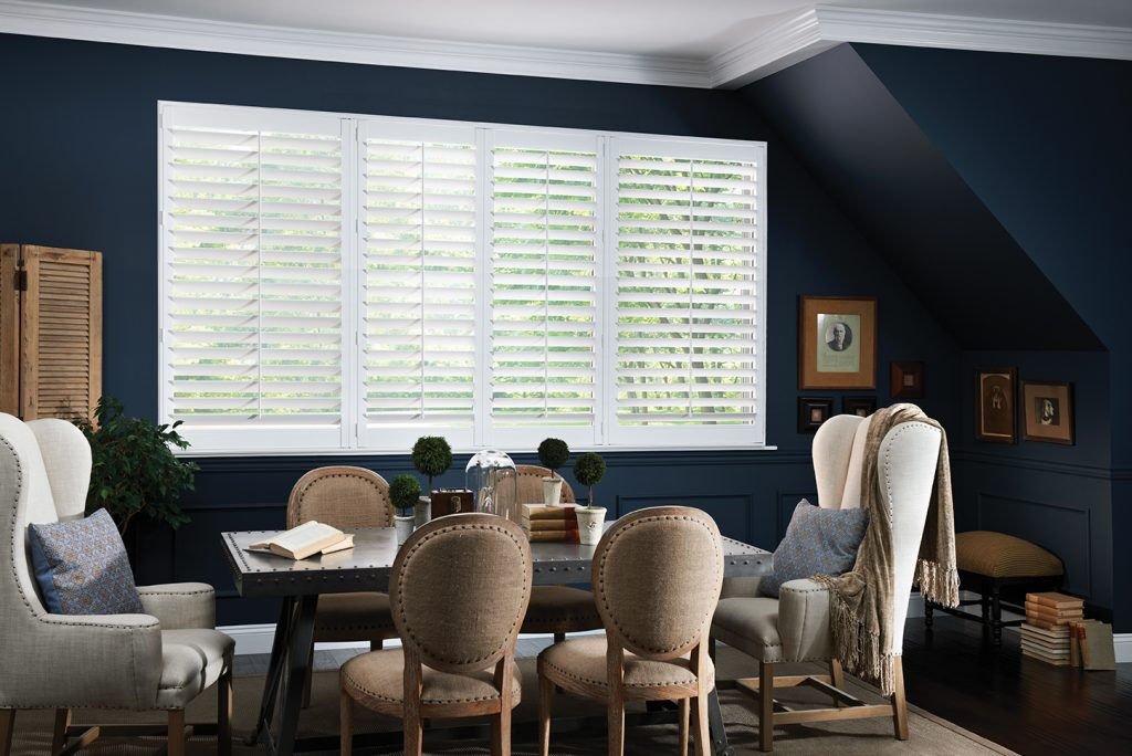 dining room full shutters with divider rails and louver sticks